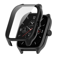 Gigapack Műanyag keret (BUMPER, ütésálló + kijelzővédő üveg) FEKETE Amazfit GTS 4 okosóra kellék