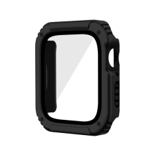 Gigapack Műanyag keret (BUMPER, ütésálló + kijelzővédő üveg) FEKETE Apple Watch Series SE 44mm okosóra kellék