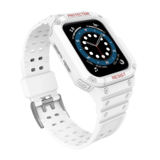 Gigapack Pótszíj (egyedi méret, szilikon, közepesen ütésálló, állítható + szilikon keret) FEHÉR Apple Watch Series 4 44mm, Apple Watch Series 5 44mm, Apple Watch Series 1 42mm, Apple Watch Series 2 okosóra kellék