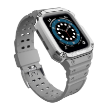 Gigapack Pótszíj (egyedi méret, szilikon, közepesen ütésálló, állítható + szilikon keret) SZÜRKE / EZÜST Apple Watch Series 4 44mm, Apple Watch Series 5 44mm, Apple Watch Series 1 42mm, Apple Watc okosóra kellék