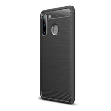 Gigapack Samsung Galaxy A21 Szilikon telefonvédő (légpárnás sarok, szálcsiszolt, karbon minta, fekete) tok és táska