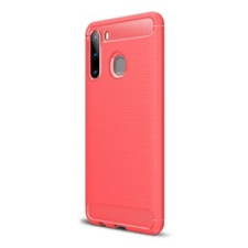 Gigapack Samsung Galaxy A21 Szilikon telefonvédő (légpárnás sarok, szálcsiszolt, karbon minta, piros) tok és táska