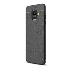 Gigapack Samsung Galaxy A6 (2018) Szilikon telefonvédő (bőr hatású, varrás minta, fekete) tok és táska