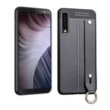 Gigapack Samsung Galaxy A7 (2018) Szilikon telefonvédő (asztali tartó funkció, bőr hatású, varrás minta, fekete) tok és táska