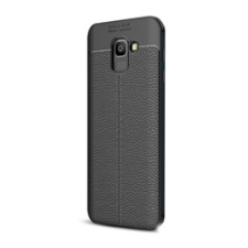 Gigapack Samsung Galaxy J6 (2018) Szilikon telefonvédő (bőr hatású, varrás minta, fekete) tok és táska