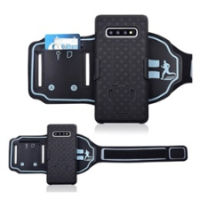 Gigapack Samsung Galaxy S10 műanyag telefonvédő (ütésálló, karpánt, sportoláshoz, kitámasztó, rács minta, fekete) tok és táska