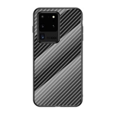 Gigapack Samsung Galaxy S20 Ultra 5G tok (BUMPER, edzett üveg hátlap, karbon minta, fekete) tok és táska