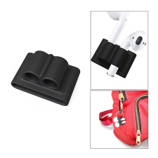 Gigapack Szilikon tartó (óraszíjra, táskára fűzhető, Apple AirPods kompatibilis) FEKETE fülhallgató, fejhallgató tok