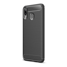 Gigapack Szilikon telefonvédő (közepesen ütésálló, légpárnás sarok, szálcsiszolt, karbon minta) FEKETE [Samsung Galaxy M20 (SM-M205F)] (5996457873357) tok és táska