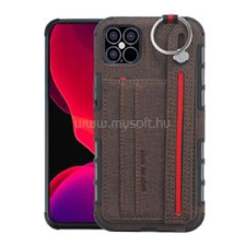 Gigapack Szilikon telefonvédő (ütésállóság, asztali tartó, kártyazseb, textil hátlap + kézpánt) BARNA (GP-100266) tok és táska