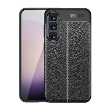 Gigapack Szilikon telefonvédő (ütésállóság, bőr hatású, varrás minta) FEKETE tok és táska