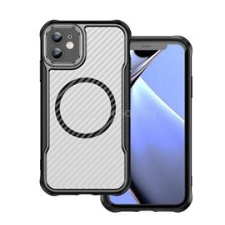 Gigapack Szilikon telefonvédő (ütésállóság, légpárnás sarok, kameravédő, karbon minta, MagSafe) FEKETE (GP-168558) tok és táska