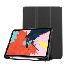 Gigapack Tok álló, bőr hatású (aktív FLIP, oldalra nyíló, TRIFOLD asztali tartó funkció, Apple Pencil tartó) FEKETE [Apple IPAD Air 2022] (5996591017174) tablet tok