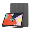 Gigapack Tok álló, bőr hatású (aktív FLIP, oldalra nyíló, TRIFOLD asztali tartó funkció, Apple Pencil tartó) SZÜRKE [Apple IPAD Air 2022] (5996591017129) - Tablet tok
