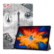 Gigapack Tok álló, bőr hatású (aktív FLIP, oldalra nyíló, TRIFOLD asztali tartó funkció, Eiffel torony, térkép minta) SZÜRKE [Lenovo Tab P11 Pro (TB-J706F)] (5996591024585) tablet tok