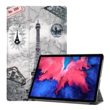 Gigapack Tok álló, bőr hatású (aktív FLIP, oldalra nyíló, TRIFOLD asztali tartó funkció, Eiffel torony, térkép minta) SZÜRKE Lenovo Tab P11 (TB-J606F), Lenovo Tab P11 Plus (TB-J616F), Lenovo Tab P tablet tok