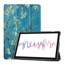 Gigapack Tok álló, bőr hatású (aktív FLIP, oldalra nyíló, TRIFOLD asztali tartó funkció, virág minta) KÉK [Huawei MediaPad M6 10.8 LTE] (5996457891405) tablet tok
