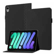 Gigapack Tok álló, bőr hatású (FLIP, oldalra nyíló, asztali tartó funkció, 3D rombusz minta, prémium) FEKETE [Apple IPAD mini 6 (2021)] tablet tok