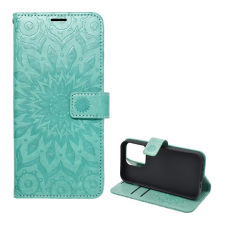 Gigapack Tok álló, bőr hatású (FLIP, oldalra nyíló, asztali tartó funkció, csuklópánt, mandala minta) CYAN Apple iPhone 14 tok és táska