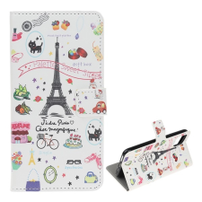 Gigapack Tok álló, bőr hatású (FLIP, oldalra nyíló, asztali tartó funkció, Eiffel torony minta) FEHÉR Apple iPhone 12 mini tok és táska