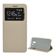 Gigapack Tok álló, bőr hatású (FLIP, oldalra nyíló, asztali tartó funkció, View Window) ARANY Samsung Galaxy J6 (2018) SM-J600F tok és táska