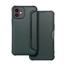 Gigapack Tok álló, bőr hatású (FLIP, oldalra nyíló, légpárnás sarok, kamera védelem, karbon minta) SÖTÉTZÖLD Apple iPhone 12 tok és táska