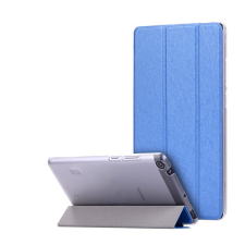 Gigapack Tok álló, bőr hatású (FLIP, oldalra nyíló, TRIFOLD asztali tartó funkció, selyem minta) SÖTÉTKÉK [Huawei Mediapad T3 7] (5996457721566) tablet tok