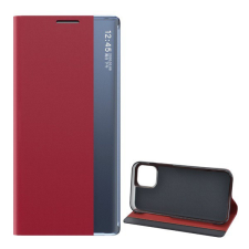 Gigapack Tok álló, textil hatású (aktív FLIP, oldalra nyíló, asztali tartó funkció, Smart View Cover) PIROS [Apple iPhone 12 Pro] tok és táska