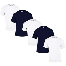 GILDAN 5 db-os csomagban Gildan kereknyakú pamut póló, fehér-sötétkék-5XL férfi póló