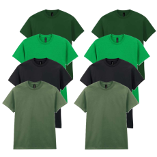 GILDAN 8 db-os, 4 színes csomagban Gildan kereknyakú pamut póló, Forest Green, Irish Green, Black, Military Green-L
