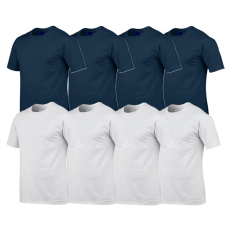 GILDAN 8 db-os csomagban Gildan kereknyakú pamut póló, sötétkék-fehér-S