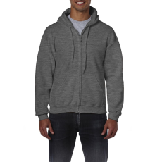 GILDAN Cipzáras kenguru zsebes kapucnis pulóver, Gildan GI18600, Dark Heather-3XL