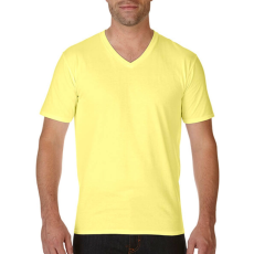 GILDAN Férfi póló Rövid ujjú Gildan Premium Cotton Adult V-Neck T-Shirt - S, Cornsilk (világossárga)