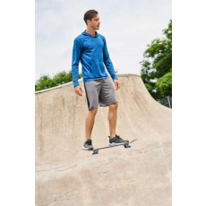 GILDAN Póló (Gildan Performance) kapucnis hosszú ujjú unisex, heather sport dark navy, L