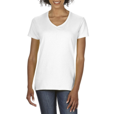 GILDAN Rövid ujjú V-nyakú női póló, Gildan GIL4100V, White-M női póló