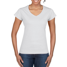 GILDAN Softstyle V-nyakú testhez álló rövid ujjú női póló, Gildan GIL64V00, White-XL