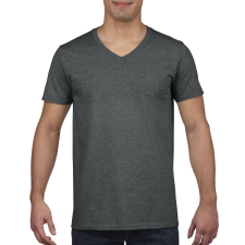 GILDAN V-nyakú rövid ujjú pamut póló, Gildan GI64V00, Dark Heather-2XL férfi póló
