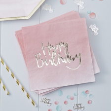 Ginger Ray Szülinapi papírszalvéta (20 db) - "Happy Birthday" - pink ombre party kellék