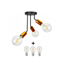 Glimex Louis fix mennyezeti lámpa fekete réz/króm 3x E27 + ajándék LED izzók világítás