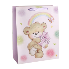 Glitteres ajándéktasak 26x32cm Maci ajándékkal (1db) ajándéktasak