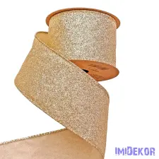  Glitteres karácsonyi szalag drótos szegéllyel 64mm x 5m - Arany dekorációs kellék