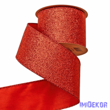  Glitteres karácsonyi szalag drótos szegéllyel 64mm x 5m - Piros dekorációs kellék