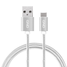 GND USB-A/USB-C kábel, 2 méter, fonott - ezüst szín (GNDUSBAC200MM05) kábel és adapter