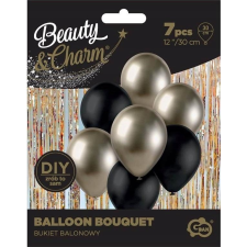 Godan Beauty&Charm Dekorációs lufiszett - Pezsgőszín/Fekete (7 db/csomag) (581629) party kellék