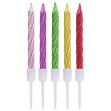 Godan Beauty & Charm: Metál fényű csavart gyertya - 8 cm, 10 db-os party kellék