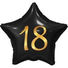 Godan Fekete Happy Birthday 18 Black Csillag Fólia Lufi - 44 cm (490702) party kellék