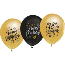 Godan Happy Birthday 18 Lufi - 5 db, 30 cm, Arany/Fekete (GODA2507) party kellék