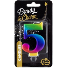 Godan Szivárvány színű születésnapi gyertya, 8 cm - 5 party kellék