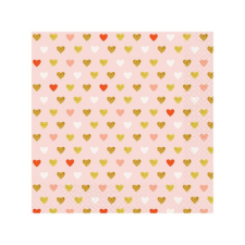 Godan XOXO: Rózsaszín szalvéta arany szívekkel, 20 db - 33 x 33 cm party kellék