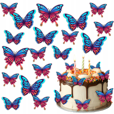 Gofri kék és piros pillangó torta ehető díszítés 23 db party kellék